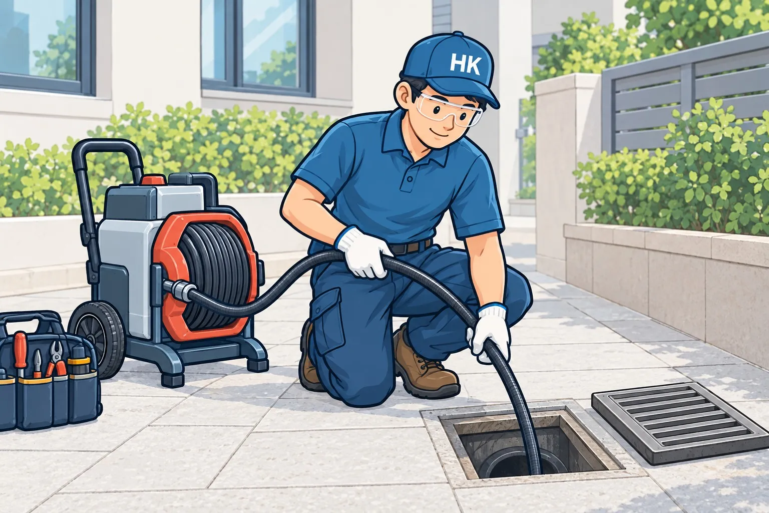 高壓水槍噴嘴喺渠管入面噴水
